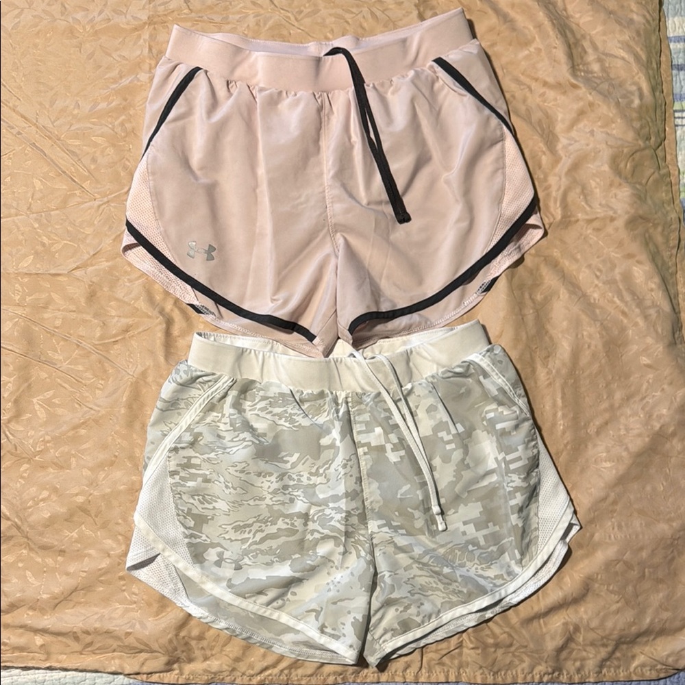 2 - Under Armour Athletic Shorts in Pink and Black and White with Grey Design